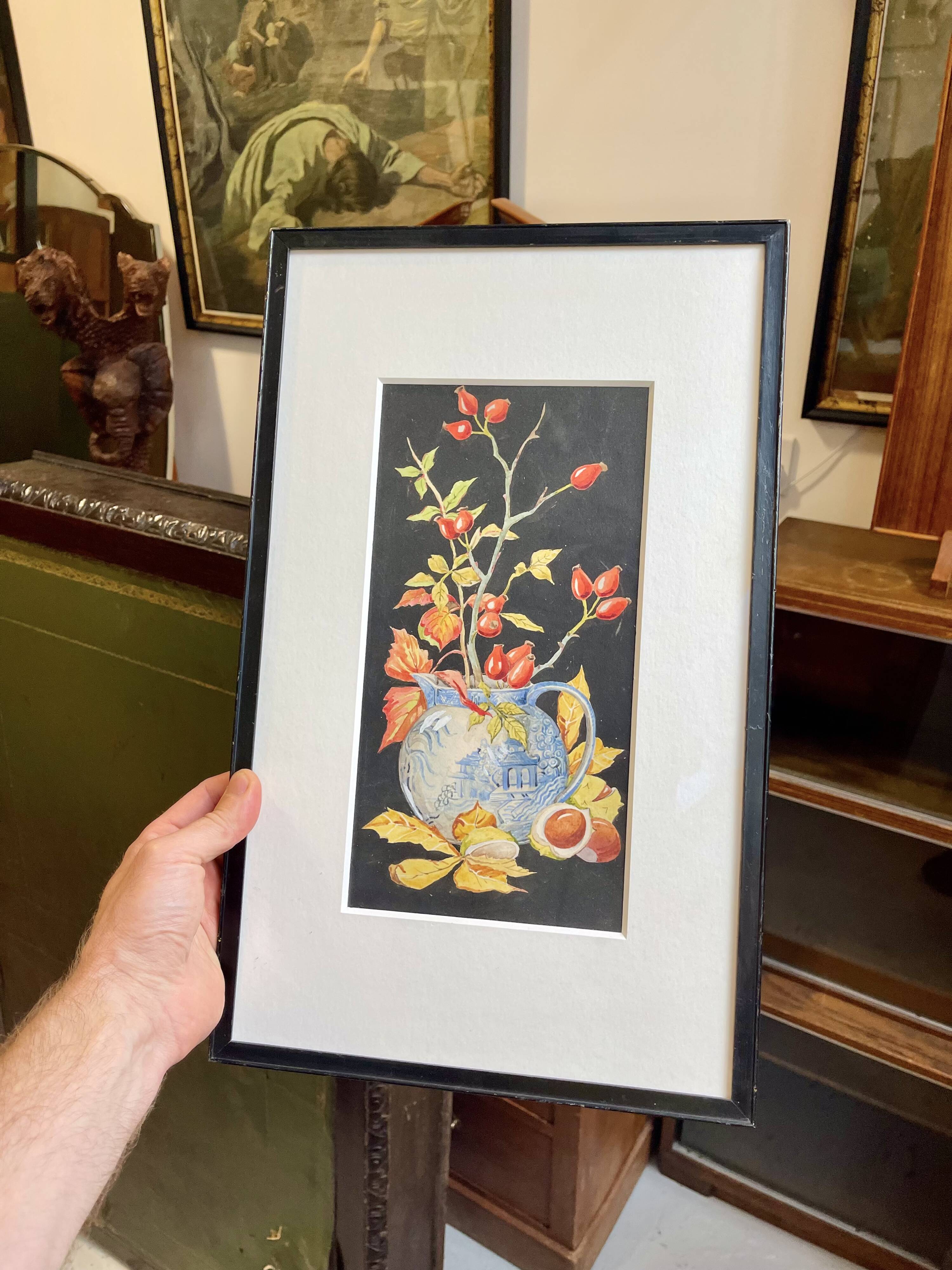 Early 20th Century Still Life Painting with Black Frame