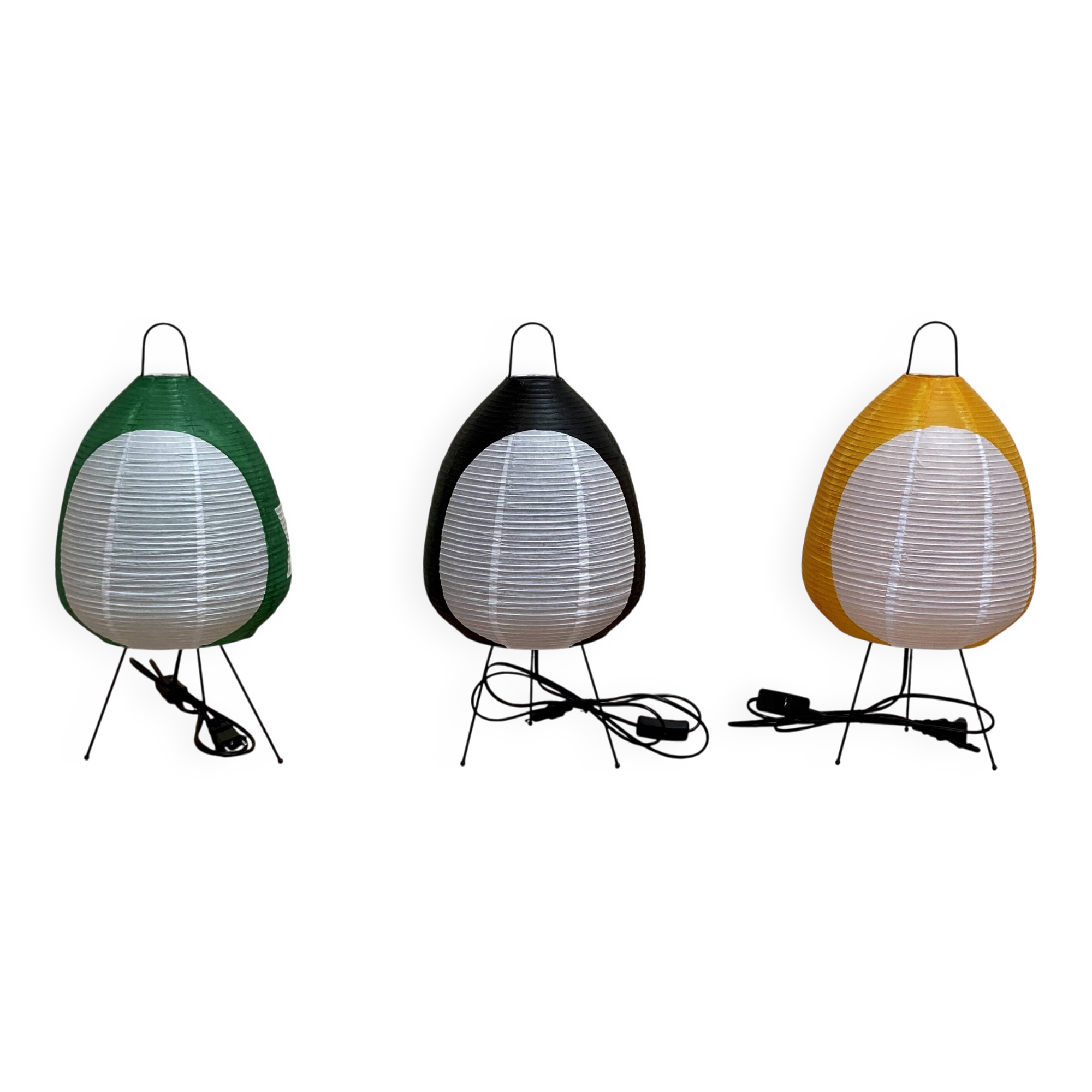 Trio de lampes en papier et métal