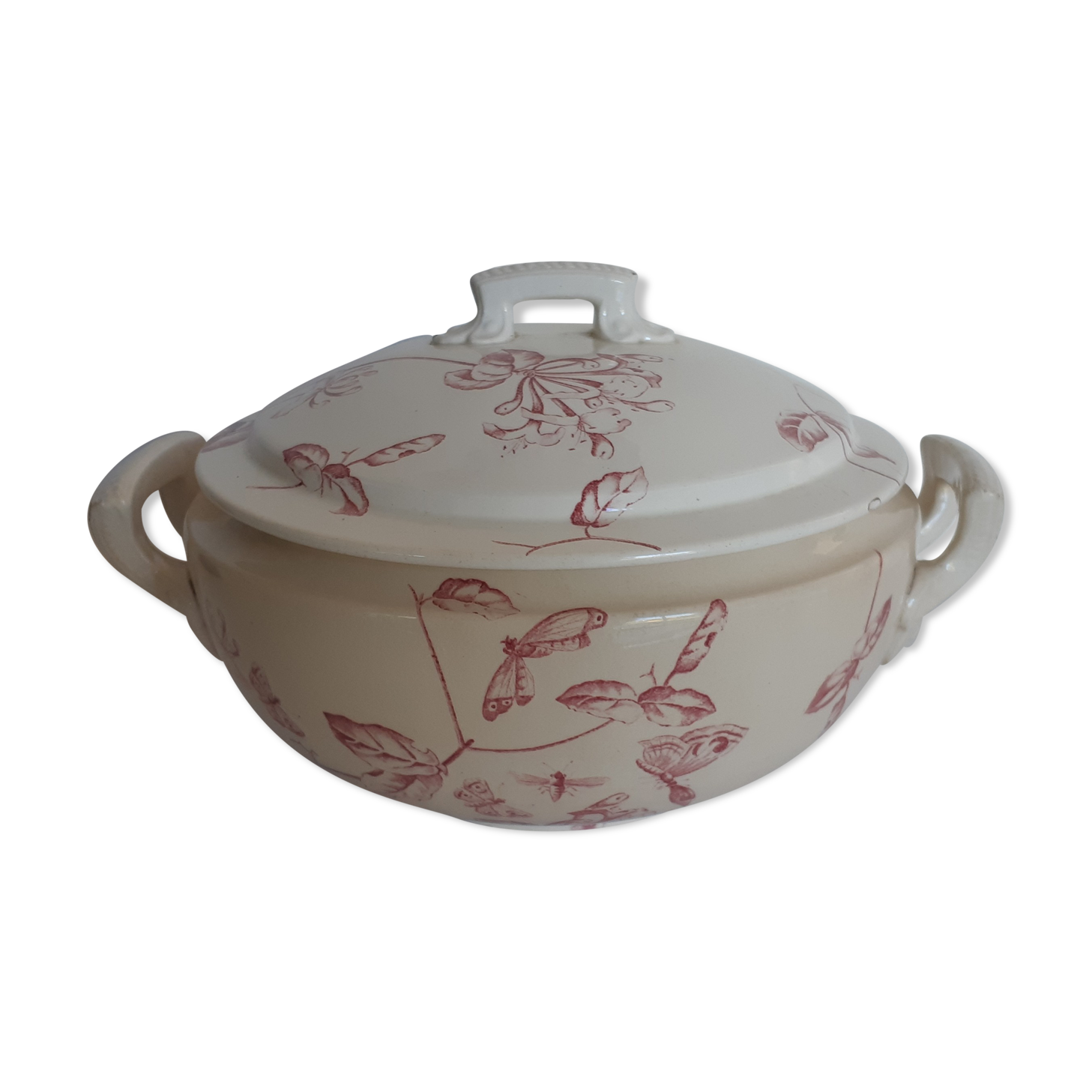 Soup pattern "Chevrefeuille" iron earth, Salins, porcelain