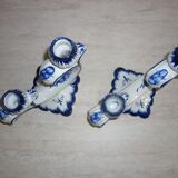 Pair of 2-pointed ceramic candlesticks from Portugal