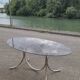 Vintage oval design table in smoked glass and chrome legs