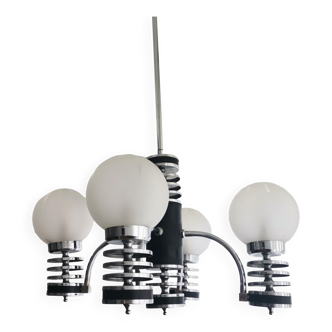 4-light chrome white frosted glass mdern chandelier mid century