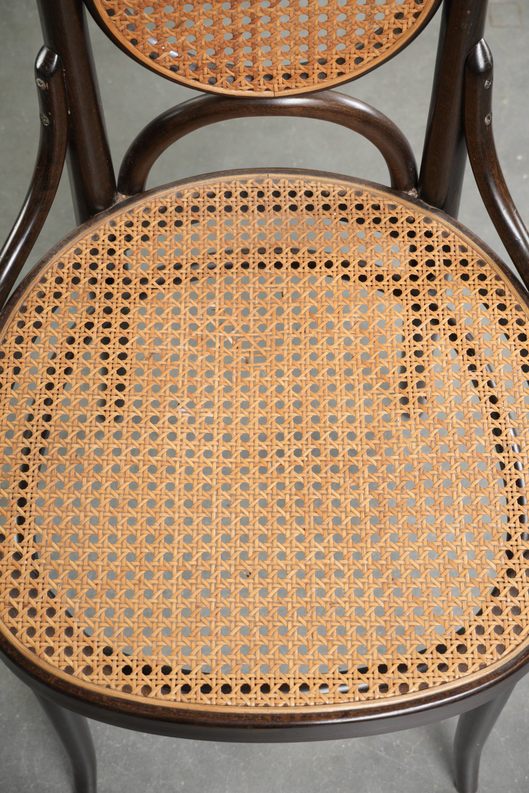 Set of 6 original vintage Thonet long John design diningchairs with webbing