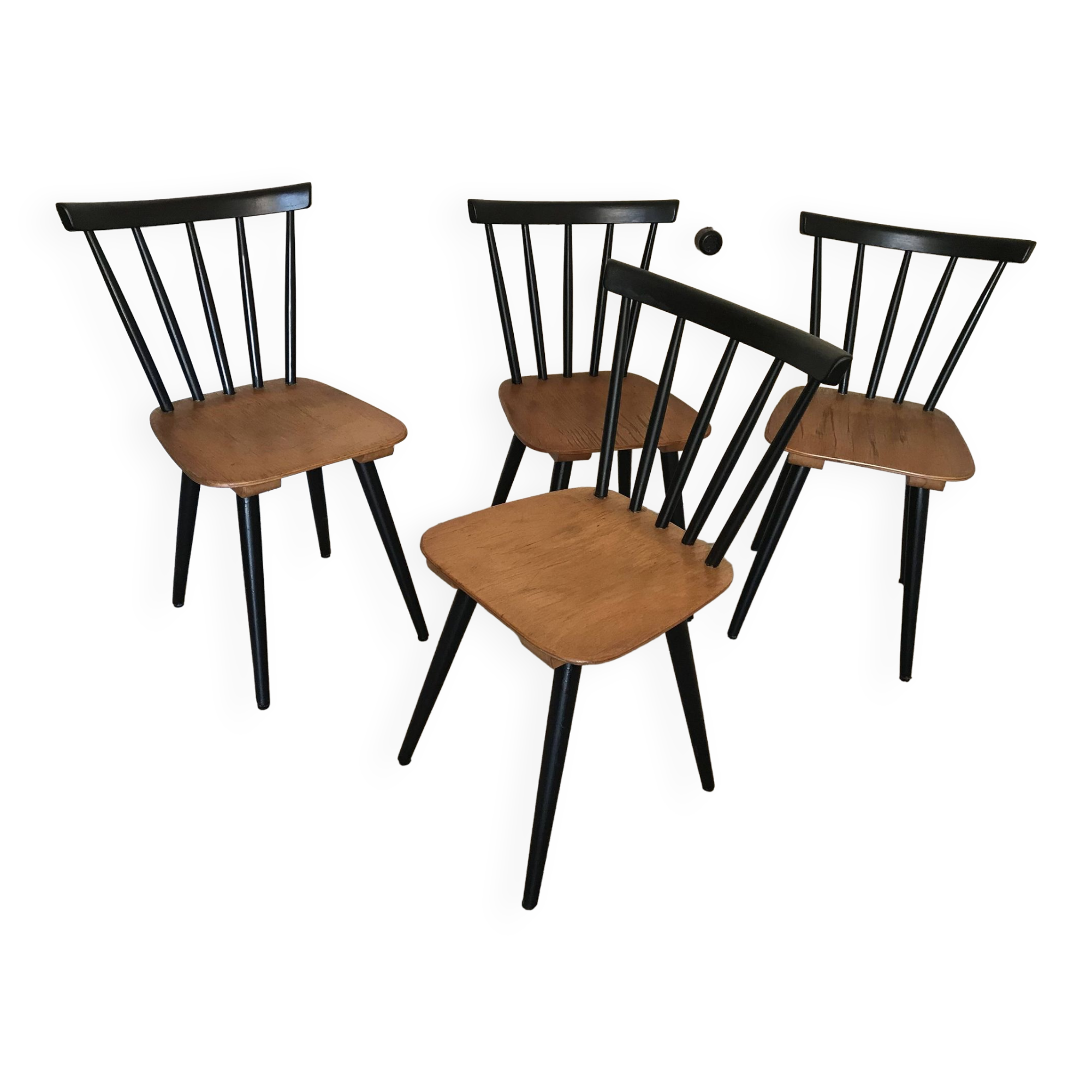 Set of 4 vintage 1960's chairs with bars and black compass legs