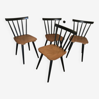 Set of 4 vintage 1960's chairs with bars and black compass legs