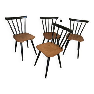 Set of 4 vintage 1960's chairs with bars and black compass legs