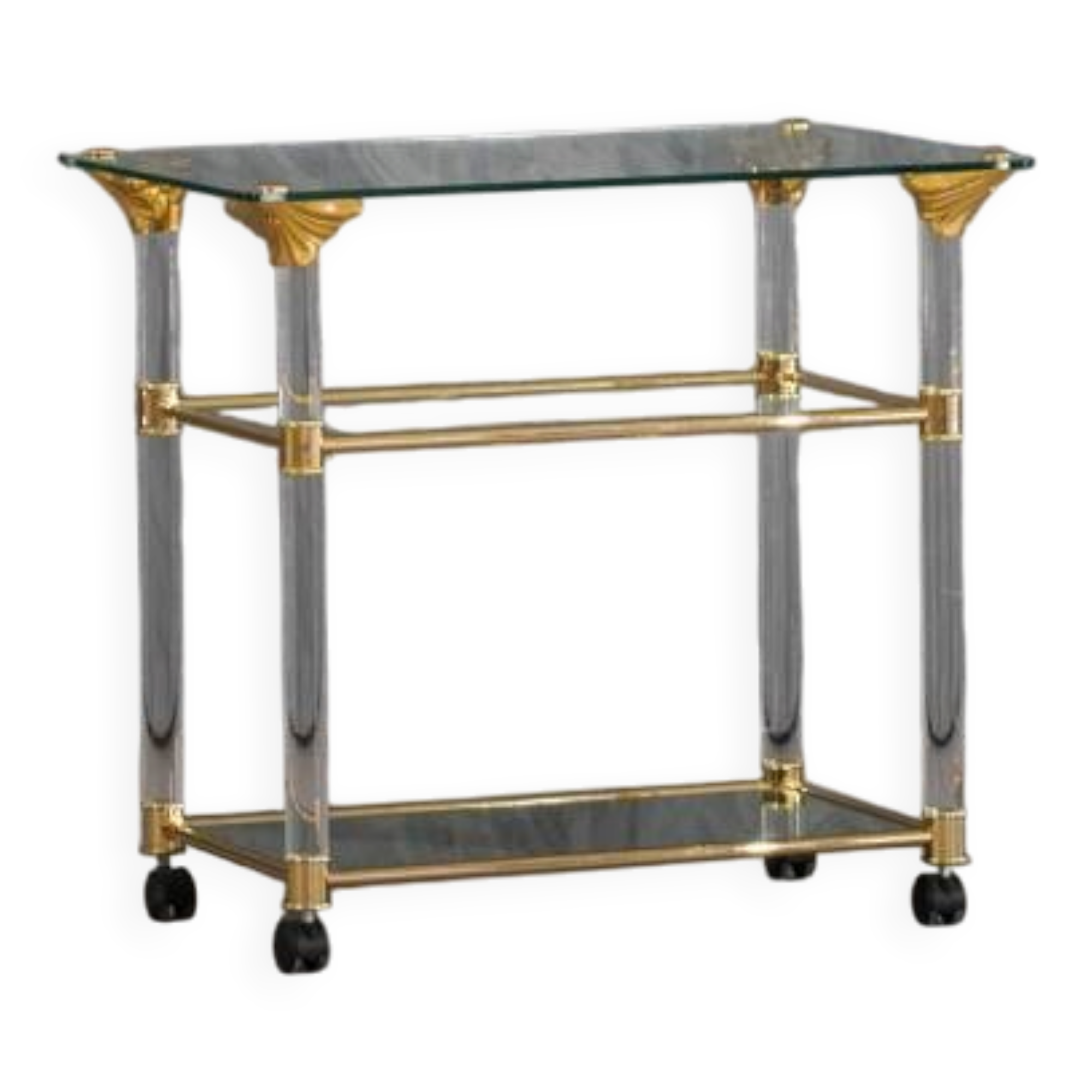 Vintage brass and lucite serving trolley, France 1960s