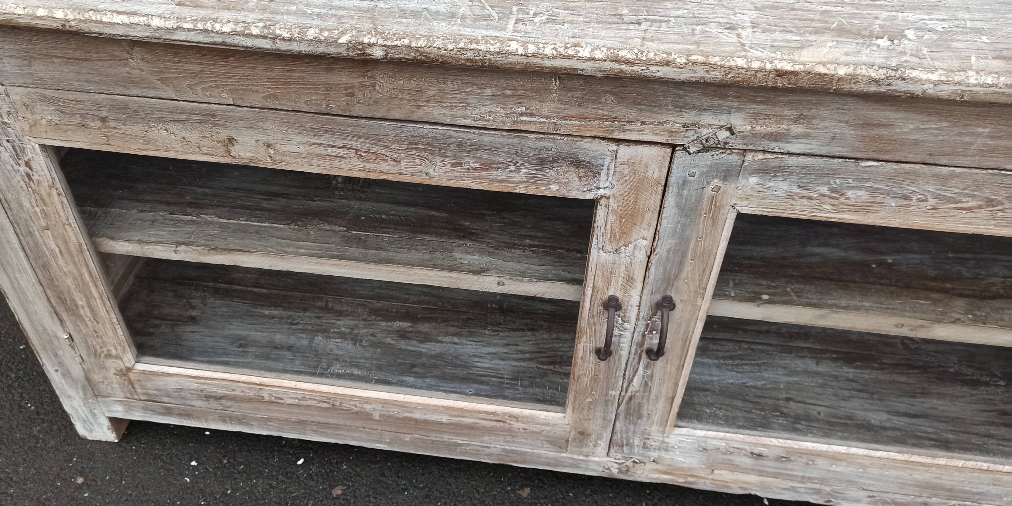 Glass sideboard in antique wood