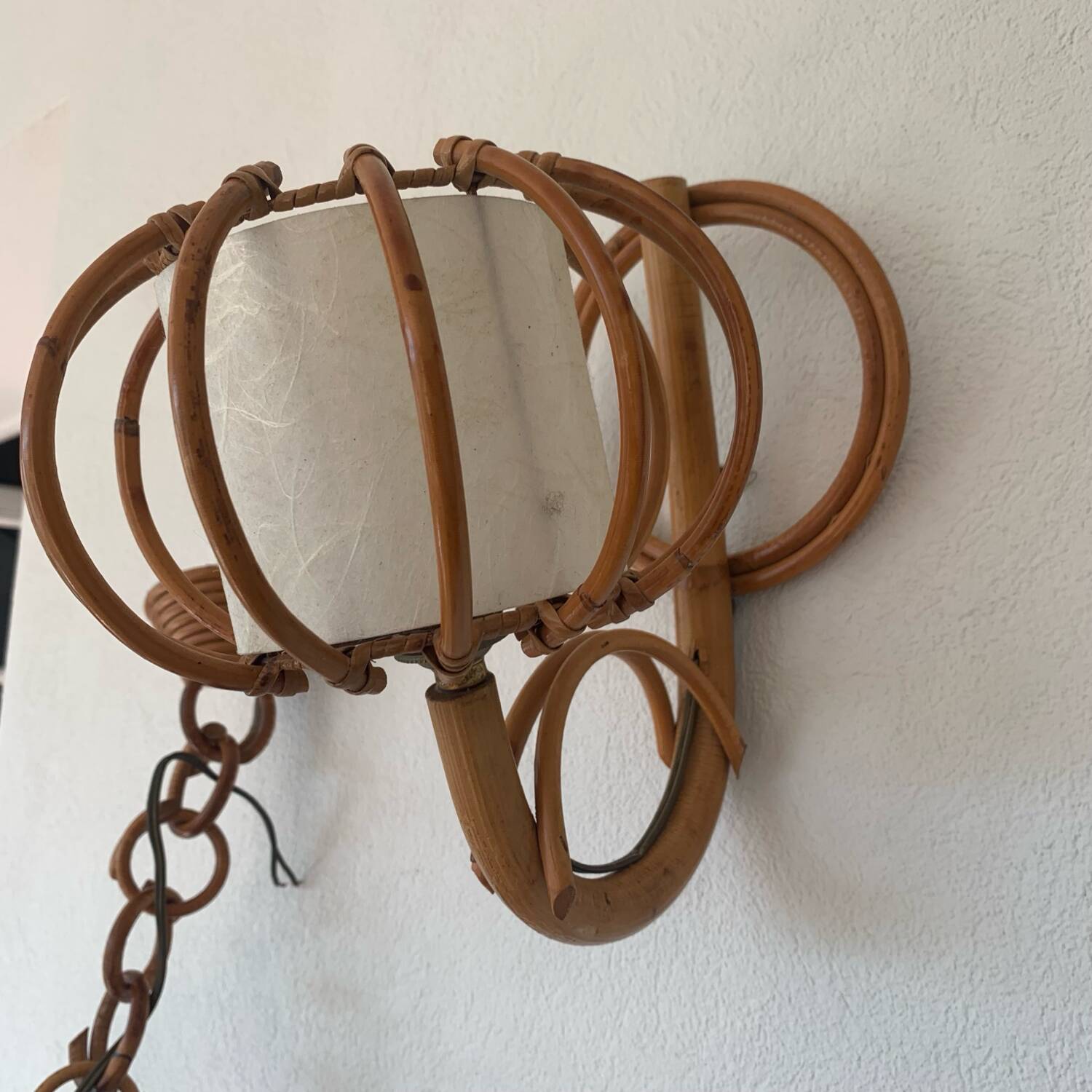 ▪️Lot Suspension And Wall Lamp Wicker Louis Sognot 50-60's Bohemian Chic Vintage