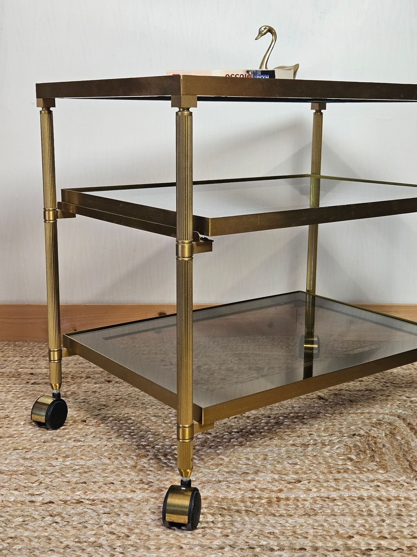 Table d' appoint en verre &laiton vintage