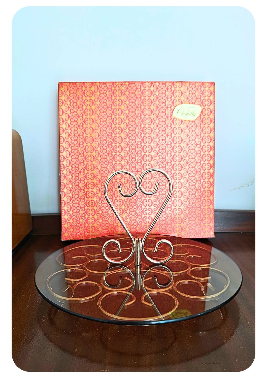 Orfèvrerie De Chambly France vintage Smoke Glass Inox Cheese Platter