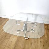 Table basse en verre transparent et piètement alu