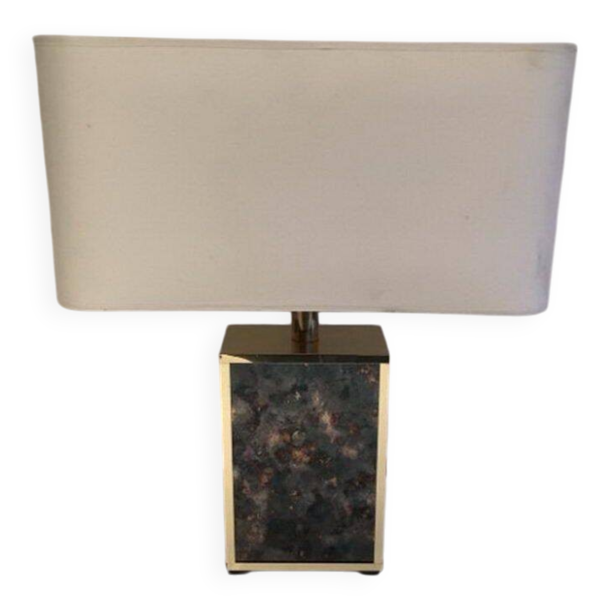 Lamp in gilded metal and stylized glass. In the style of Aldo Tura