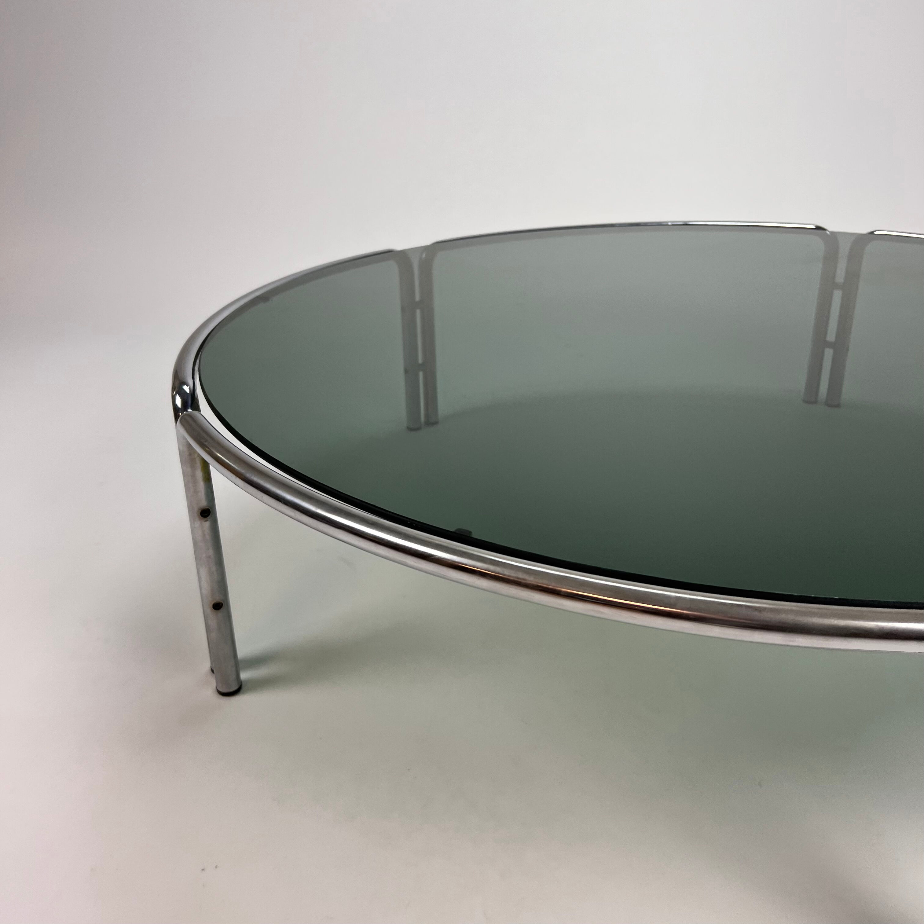 Italian tubular and smoked glass coffee table, 1970s