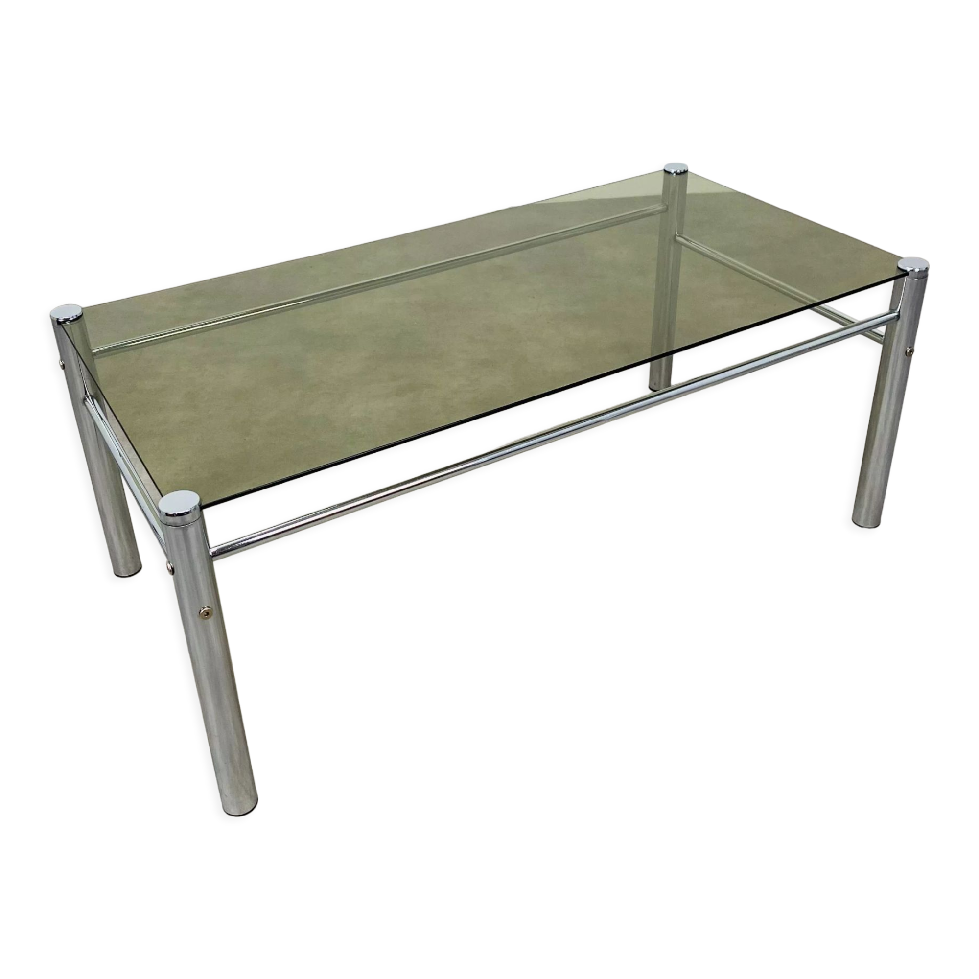 Coffee table chrome and smoked glass 70s