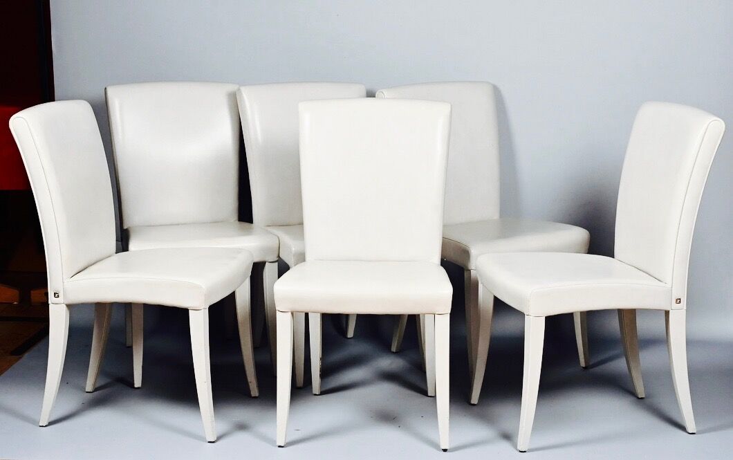 Suite of 6 chairs in ivory white leather