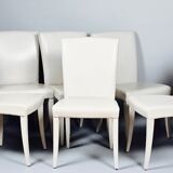 Suite of 6 chairs in ivory white leather