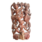 Ancient Carved Wall Panel Deity Wood Thailand Burma Myanmar