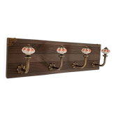 Wall-mounted coat rack wood metal ceramic 40 cm 4 hooks floral patterns