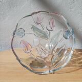 Bol sur pied en verre Mikasa avec tulipes roses et bleues