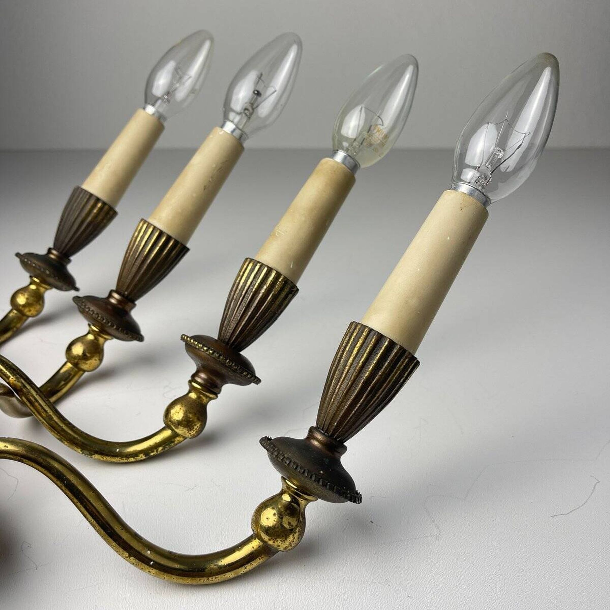 Vintage bronze wall lamps, Italy, 1950s, set of 2