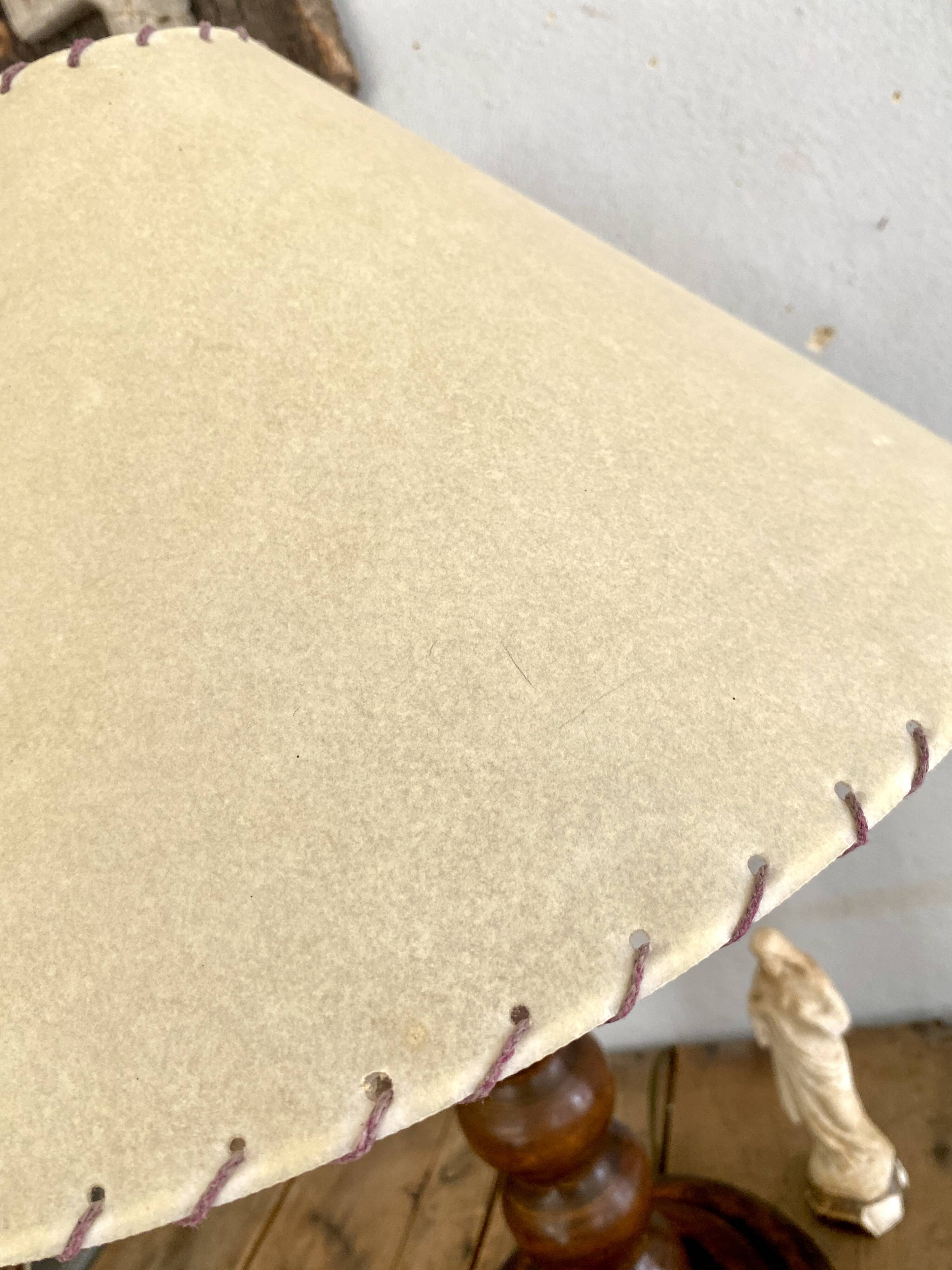 Turned wood lamp with paper shade