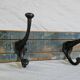 Solid teak coat hook with 2 double cast iron hooks