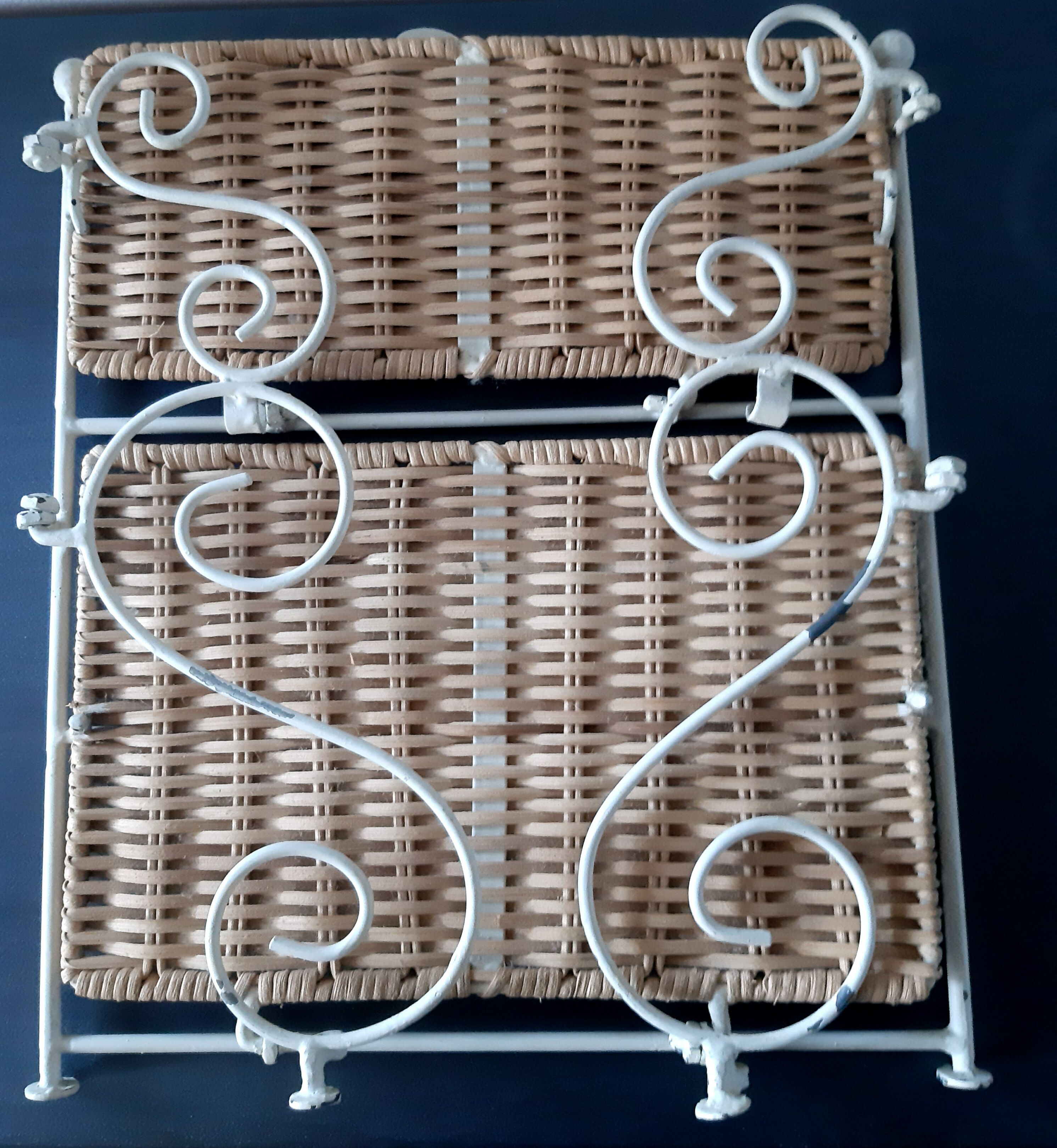 Rattan shelf and wrought iron