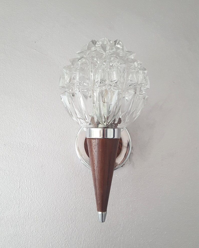 Vintage teak wall lamp from the 60s with chrome