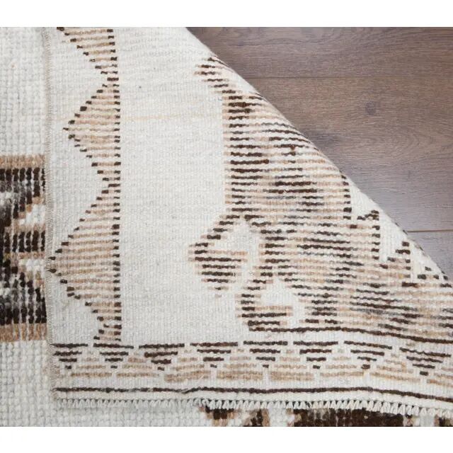 Vintage Turkish Oushak Handmade Wool Cotton White Runner Rug 84x346
