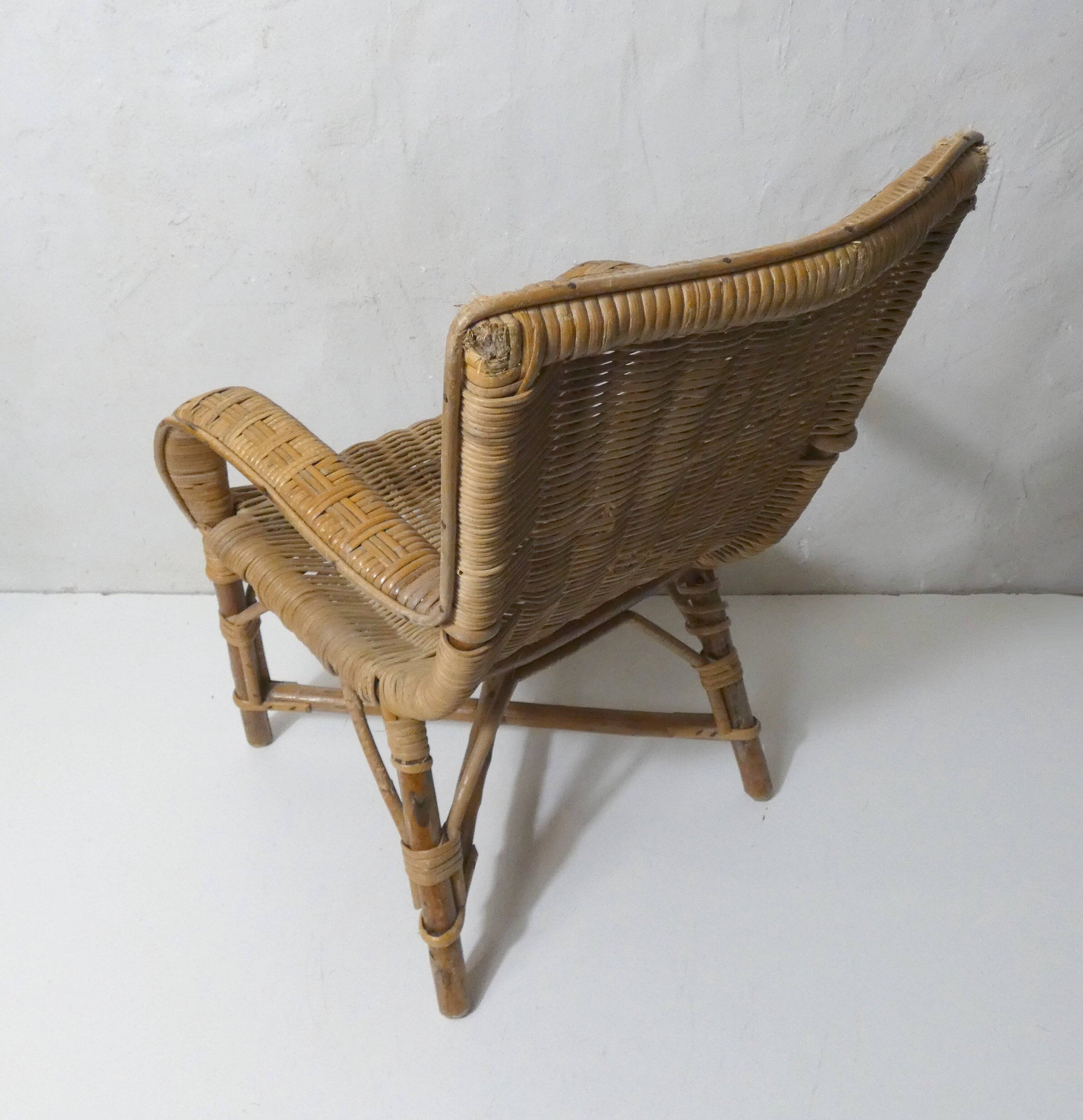 old rattan armchair for children
