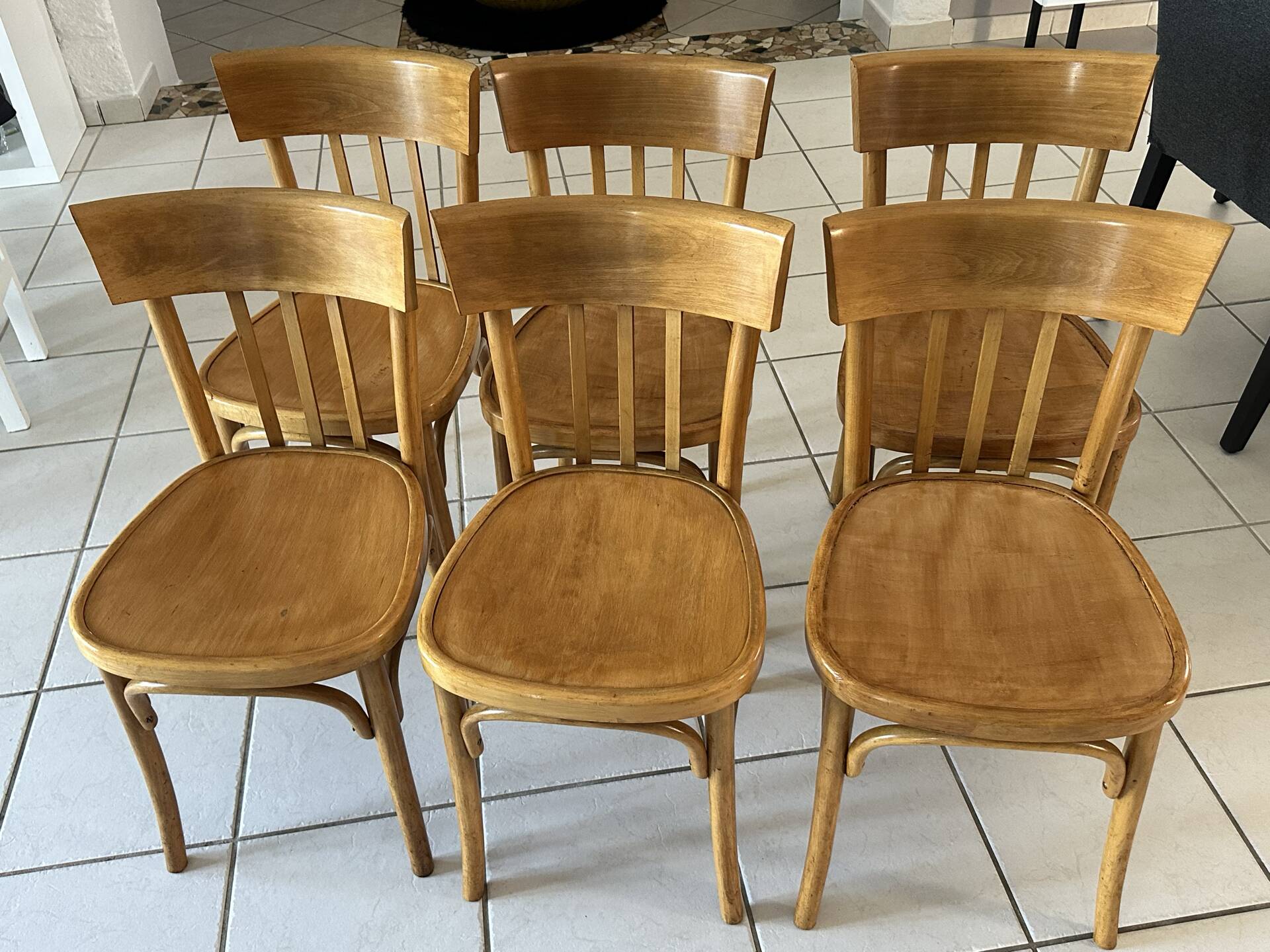 Set of 6 vintage SNCF bistro chairs from the 1960s.