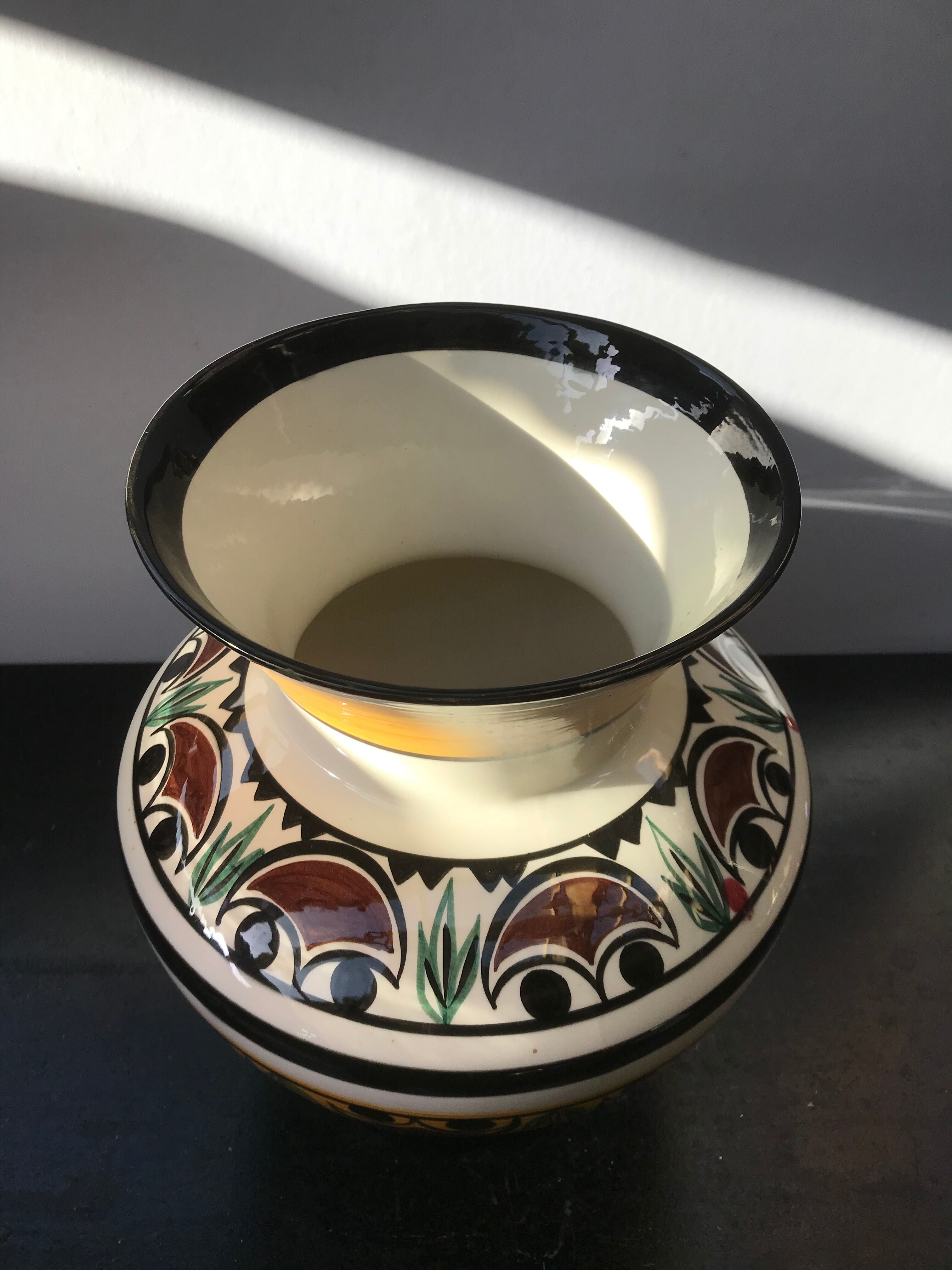 Ancient Vase QUIBERON Ceramics MERLE WHITE Painted Vintage Decor