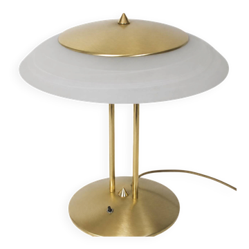 Lampe de table moderniste en laiton et verre, années 1980