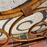 Vintage 2-person rattan headboard bed
