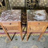 Pair of bedside tables in solid oak and marble
