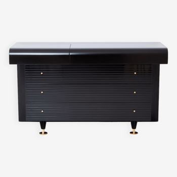 Black lacquered brass chest of drawers signed Pierre Cardin 1980