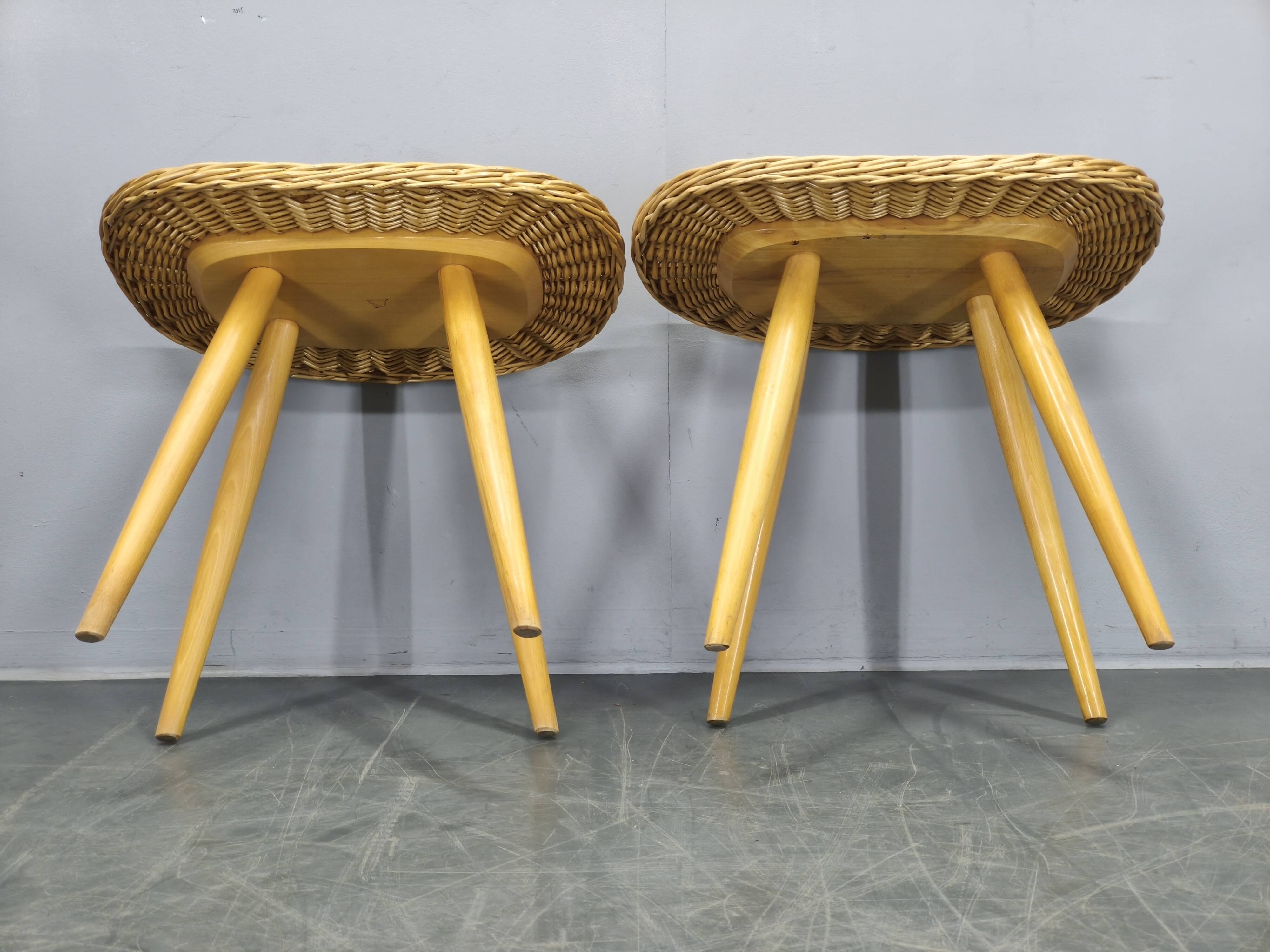 Pair of Rattan Side Tables by Jan Kalous for ULUV, 1970s