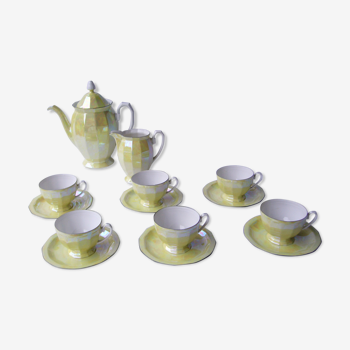 Art Deco style iridescent yellow porcelain coffee service