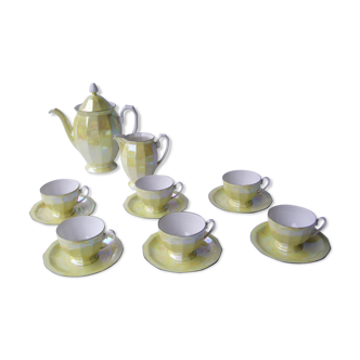 Art Deco style iridescent yellow porcelain coffee service