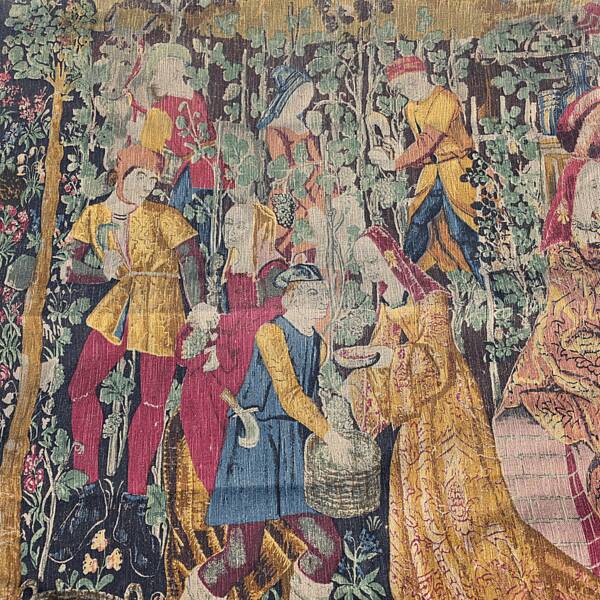 Vintage Gobelin Style Wall Tapestry Les Vendanges, 1960/70s
