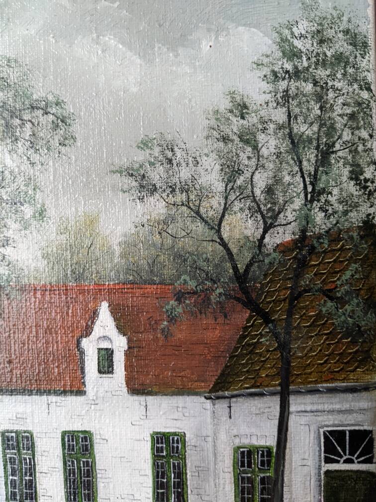 Naïve acrylic painting on canvas landscape countryside decoration
