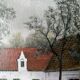 Naïve acrylic painting on canvas landscape countryside decoration