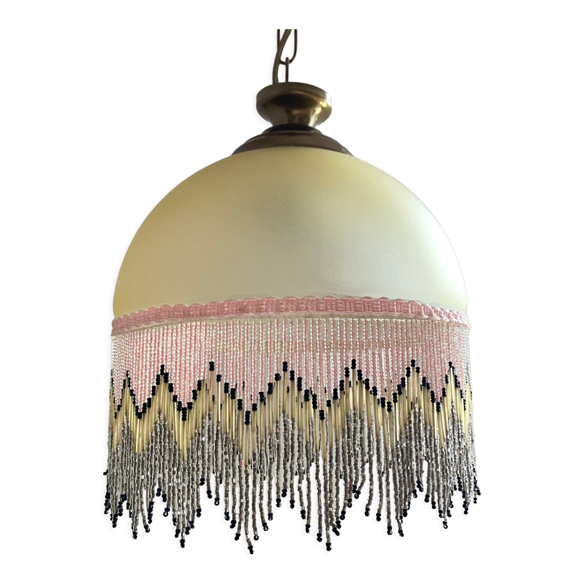 Pendant light in frosted glass and beads