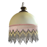 Pendant light in frosted glass and beads