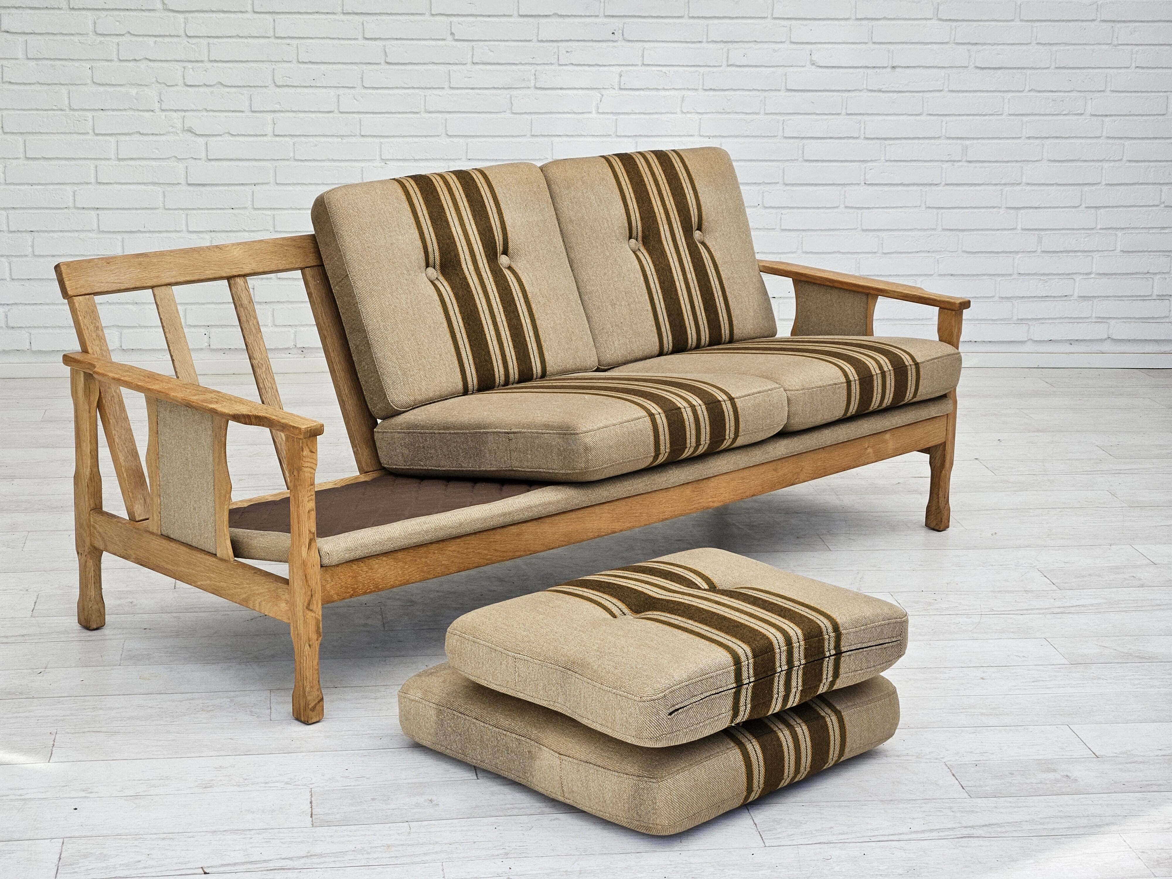 1970s, Danish 3 seater sofa, original very good condition, wool, oak.