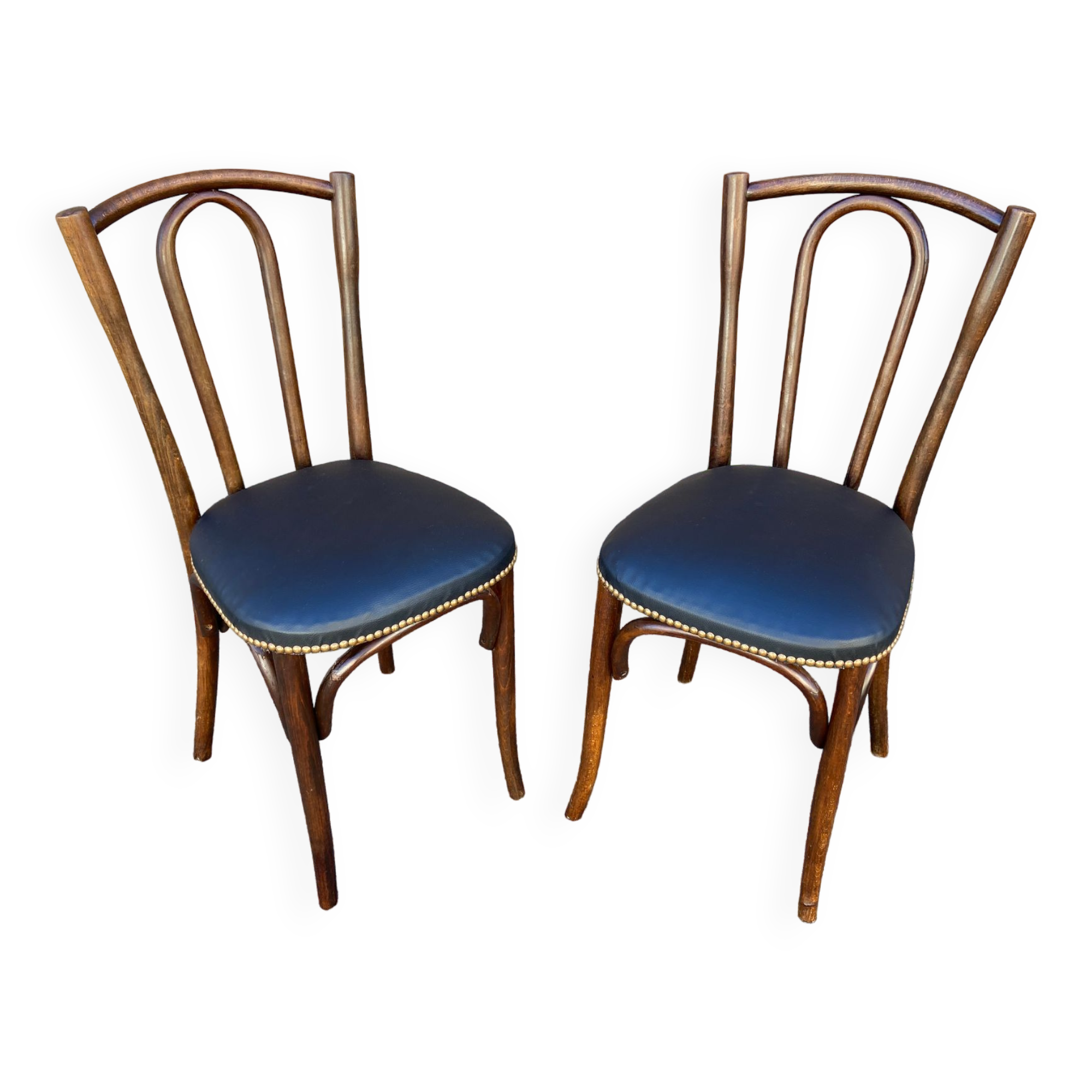 2 Restaurant chairs bent wood imitation vintage leather French bistro