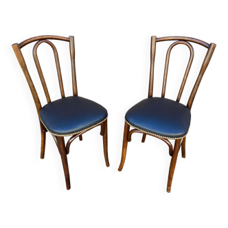 2 Chaises de restaurant bois courbé simili cuir vintage French bistro
