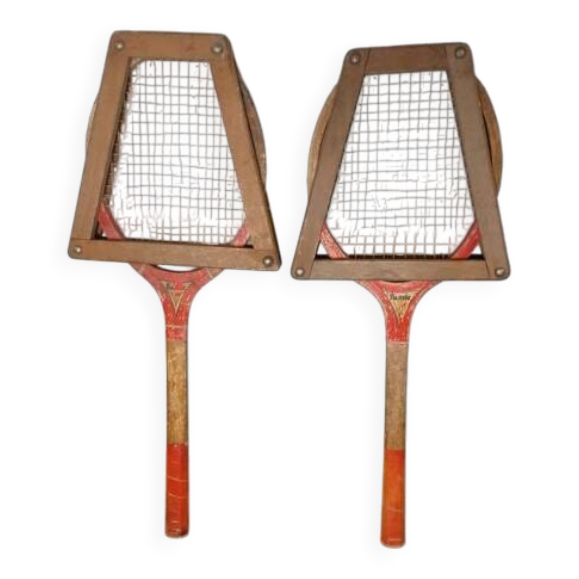 Pair of vintage Majestic tennis rackets with press.