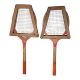 Pair of vintage Majestic tennis rackets with press.